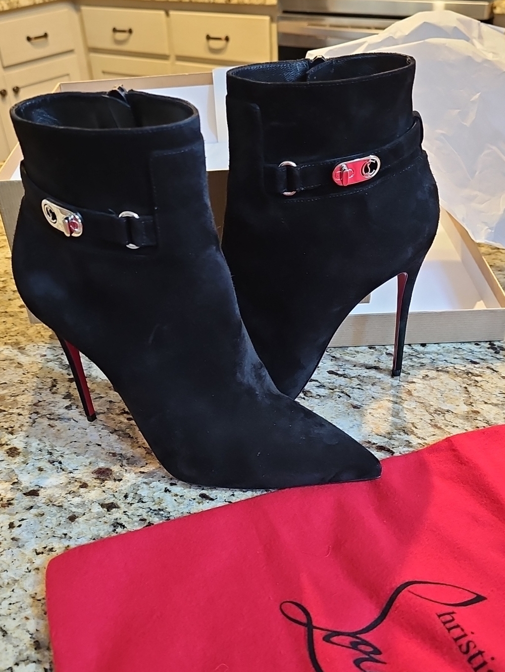 Christian Louboutin Black Suede Pointed Toe Stiletto Ankle Booties